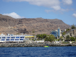 Hotels in the town center, viewed from the Sagitarius Cat boat