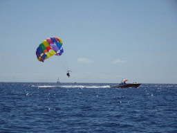 Parasail and boat, viewed from the Sagitarius Cat boat