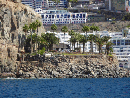 Pavilion at the Taurito Princess hotel at the Playa del Diablito beach, viewed from the Sagitarius Cat boat