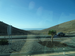 Fields at the Cañada de Corral Blanco ravine, viewed from the tour bus bus from Maspalomas on the GC-1 road