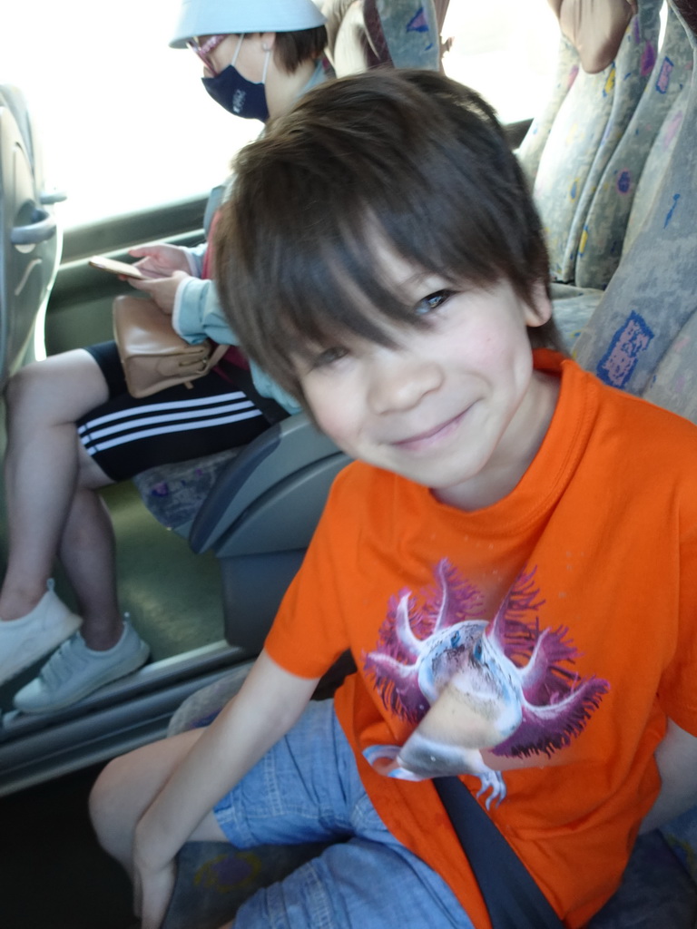 Miaomiao and Max in the tour bus bus from Maspalomas on the GC-1 road