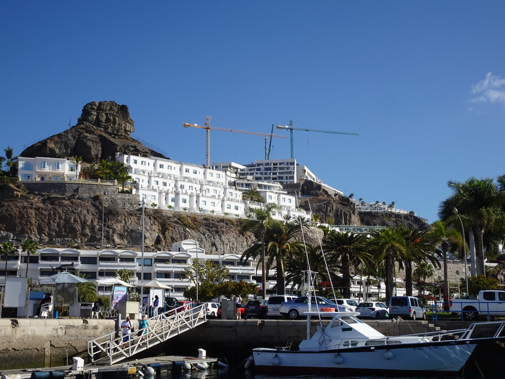 Rock and the Marina Bayview Gran Canaria hotel, viewed from the Sagitarius Cat boat