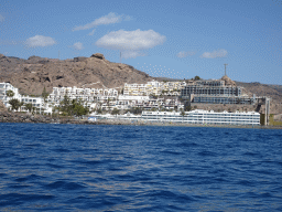 Hotels at the Playa de Tauro beach, viewed from the Sagitarius Cat boat