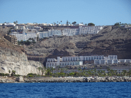 Hotels at the Playa de Amadores beach, viewed from the Sagitarius Cat boat