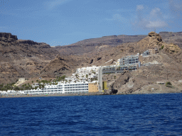 Hotels at the Playa de Amadores beach, viewed from the Sagitarius Cat boat