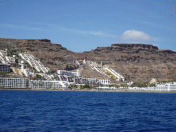 Hotels at the Playa de Amadores beach, viewed from the Sagitarius Cat boat