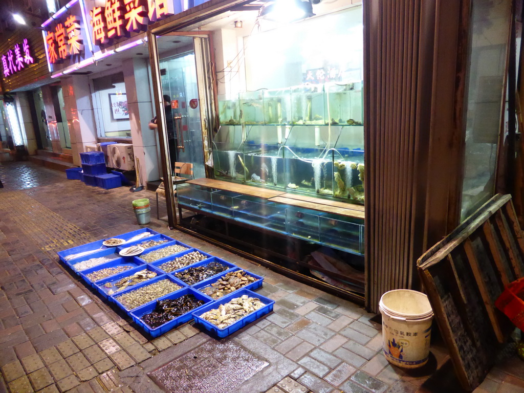 Front of a seafood restaurant at Hubei Road, at sunset