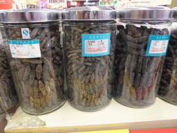 Jars with dried sea cucumbers in the supermarket in the Parkson Commercial Building