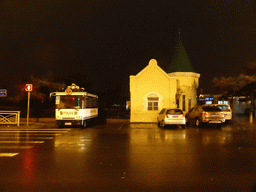 Old police bus and small house at Taiping Road, by night