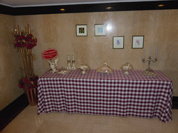 Table with candies in a hallway of the Oceanwide Elite Hotel