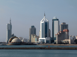 Qingdao Bay and skyscrapers and dome at the west side of the city, viewed from Taiping Road