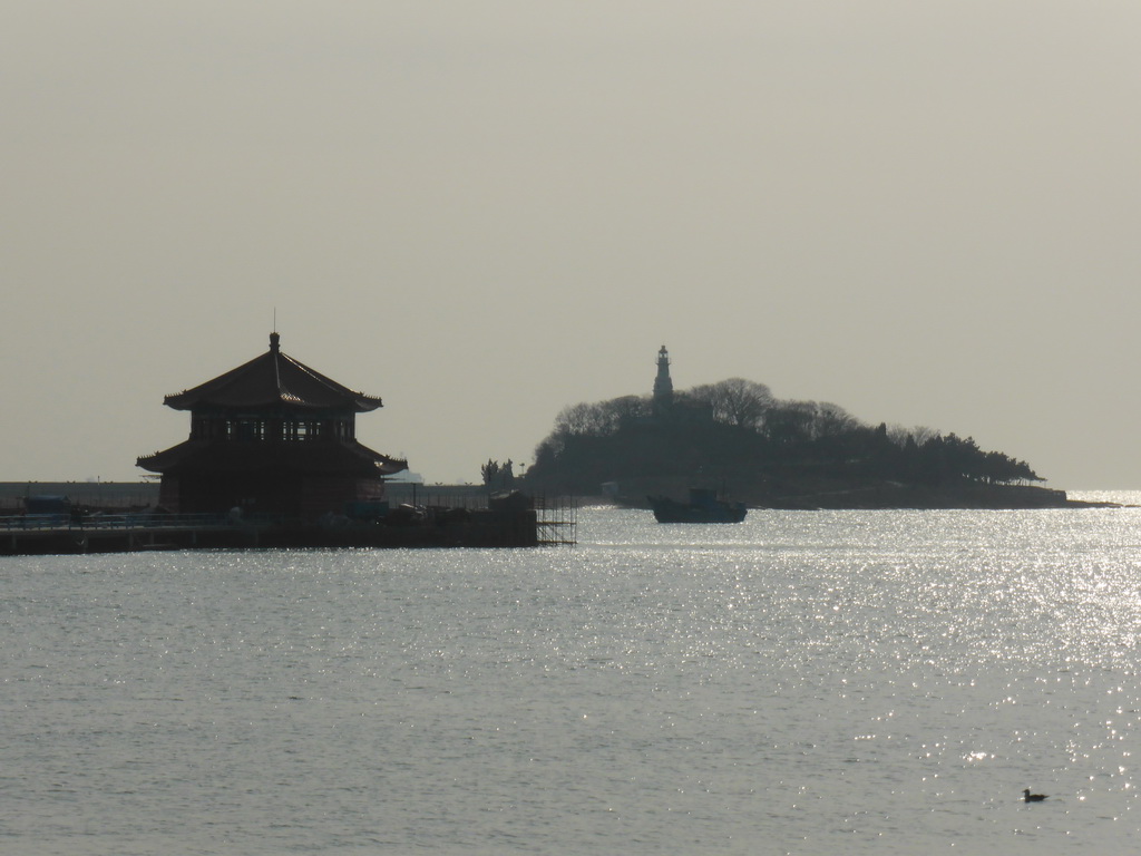 Zhan Qiao pier and Xiao Qingdao island in Qingdao Bay, viewed from Taiping Road