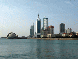 Qingdao Bay and skyscrapers and dome at the west side of the city, viewed from Taiping Road