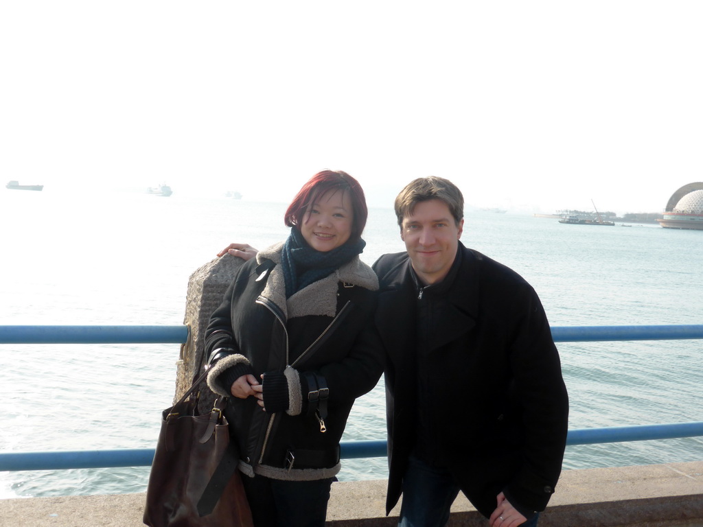 Tim and Miaomiao with Qingdao Bay