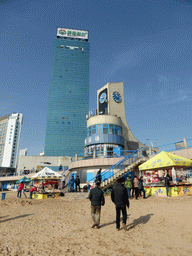 The beach at Qingdao Bay and buildings at Taiping Road