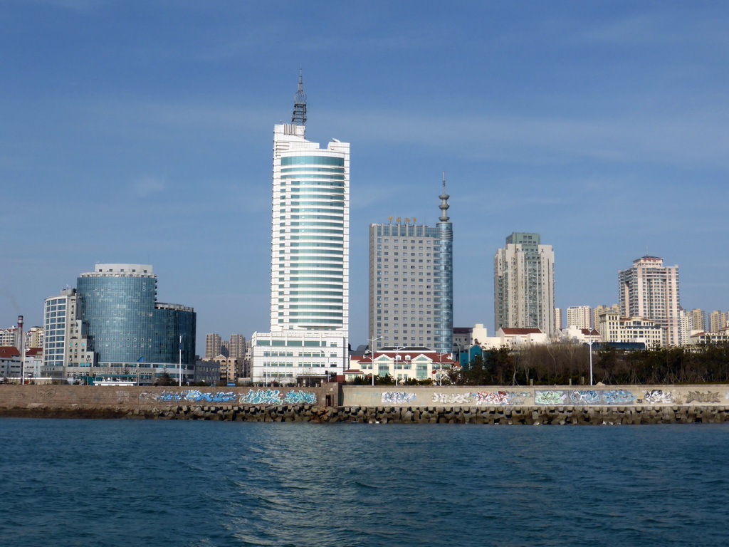 Qingdao Bay and skyscrapers at the west side of the city, viewed from the tour boat
