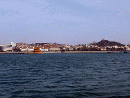 Qingdao Bay, Zhan Qiao pier, the beach at Taiping Road and the Xinhaoshan Park (Signal Hill Park), viewed from the tour boat