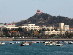 Boats in Qingdao Bay and the Xinhaoshan Park, viewed from the tour boat