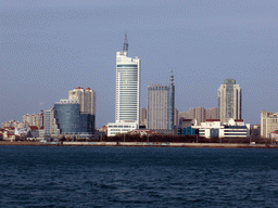 Qingdao Bay and skyscrapers at the west side of the city, viewed from the tour boat