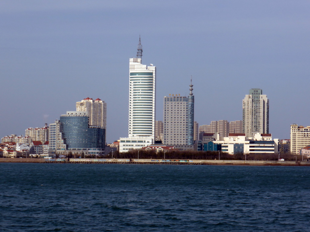 Qingdao Bay and skyscrapers at the west side of the city, viewed from the tour boat