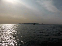 Boat in Qingdao Bay and the Huangdao district, viewed from the tour boat