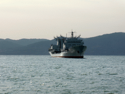 Boat in Qingdao Bay and the Huangdao district, viewed from the tour boat