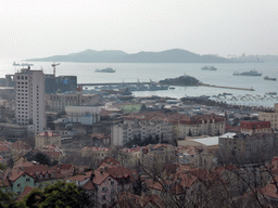 Xiao Qingdao island in Qingdao Bay, the city center and the Huangduo district, viewed from the viewing point at the Xinhaoshan Park