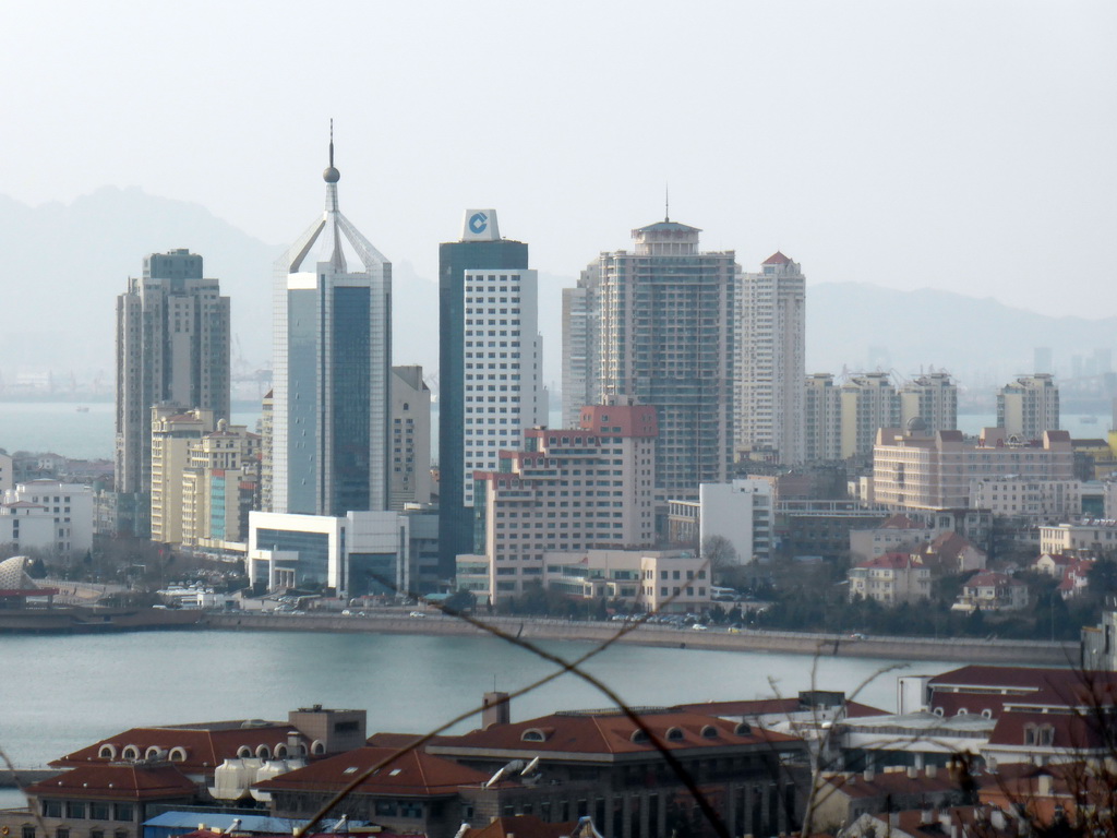 Skyscrapers at the west side of the city and Qingdao Bay, viewed from the viewing point at the Xinhaoshan Park