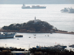 Xiao Qingdao island and boats in Qingdao Bay, viewed from the viewing point at the Xinhaoshan Park