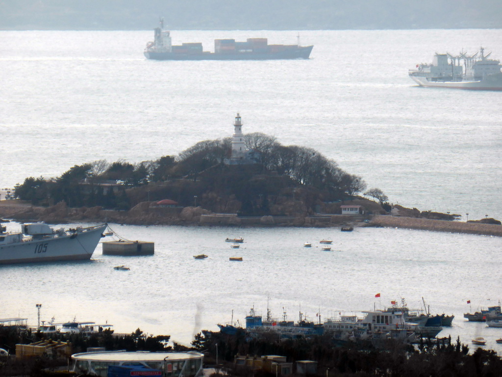 Xiao Qingdao island and boats in Qingdao Bay, viewed from the viewing point at the Xinhaoshan Park