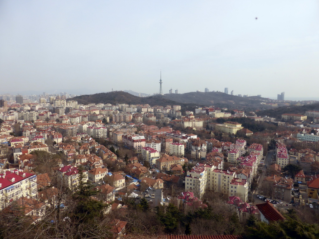 The Qingdao TV Tower and surroundings, viewed from the rotating sightseeing tower at the Xinhaoshan Park