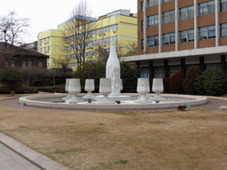 Sculptures of wine bottle and glasses at the central square of the Tsingtao Beer Museum