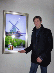 Tim with a poster on Tsingtao Beer in the Netherlands, at the Tsingtao Beer Museum