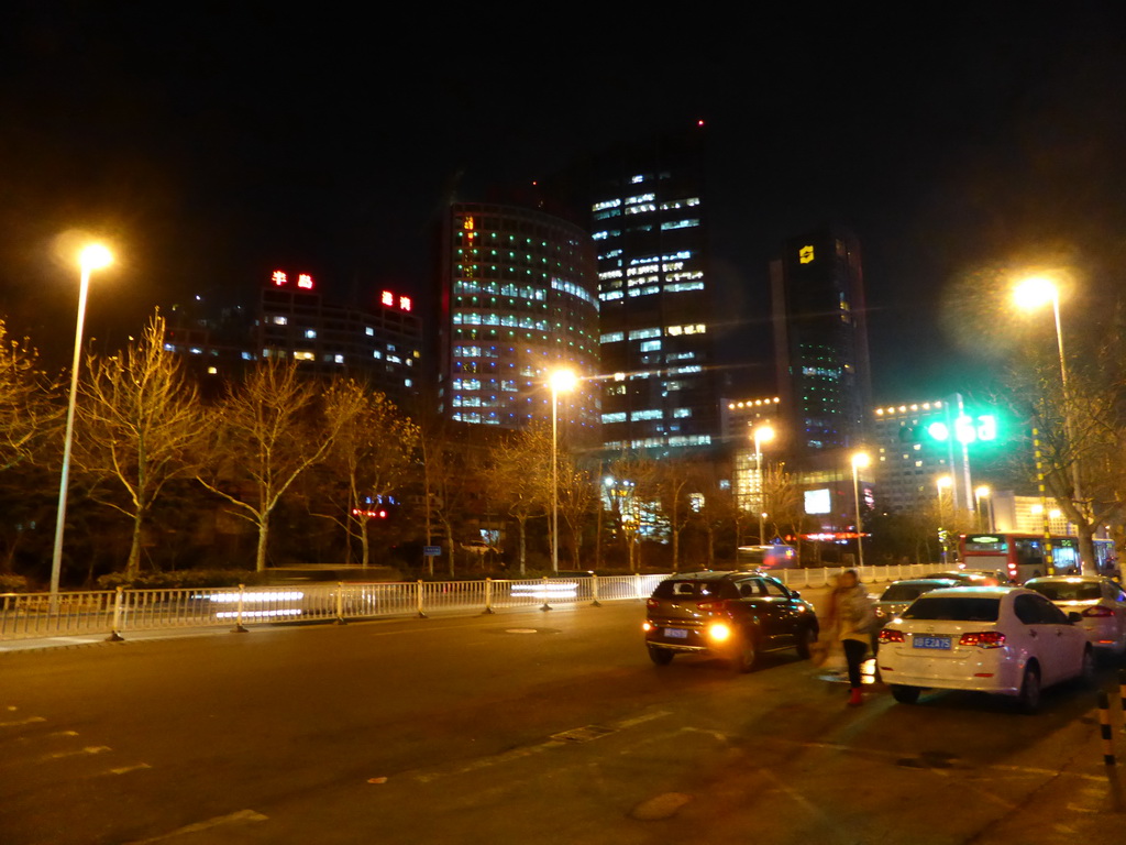 Skyscrapers at Xianggang Middle Road, by night