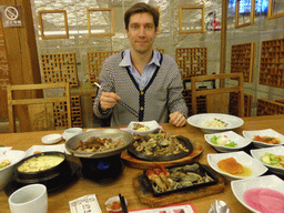 Tim having dinner at the Zixiamen Korean restaurant at the World Trade Center
