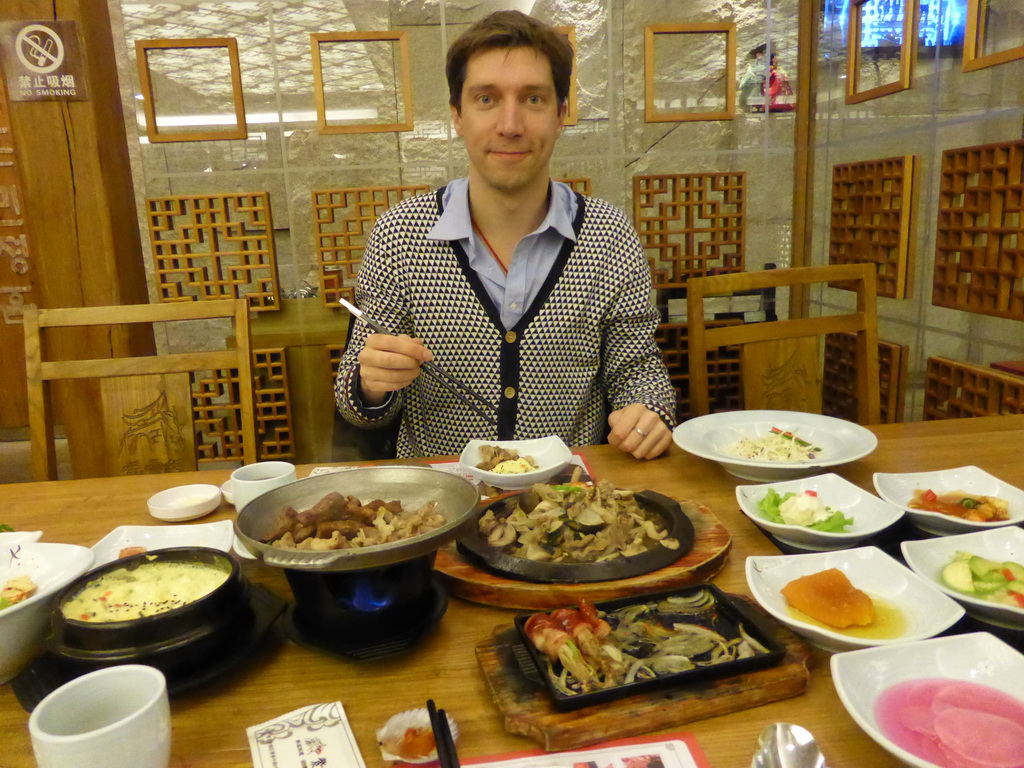 Tim having dinner at the Zixiamen Korean restaurant at the World Trade Center