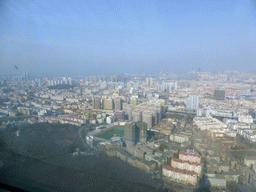 The northwest side of the city with the Zhuzhui Mountain and the Jiaozhou Bay, viewed from the highest indoor level at the Qingdao TV Tower