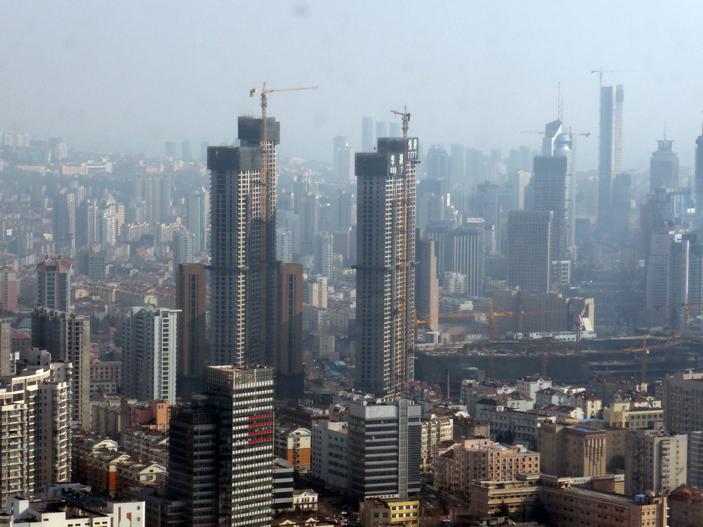 Skyscrapers at the east side of the city, viewed from the highest indoor level at the Qingdao TV Tower