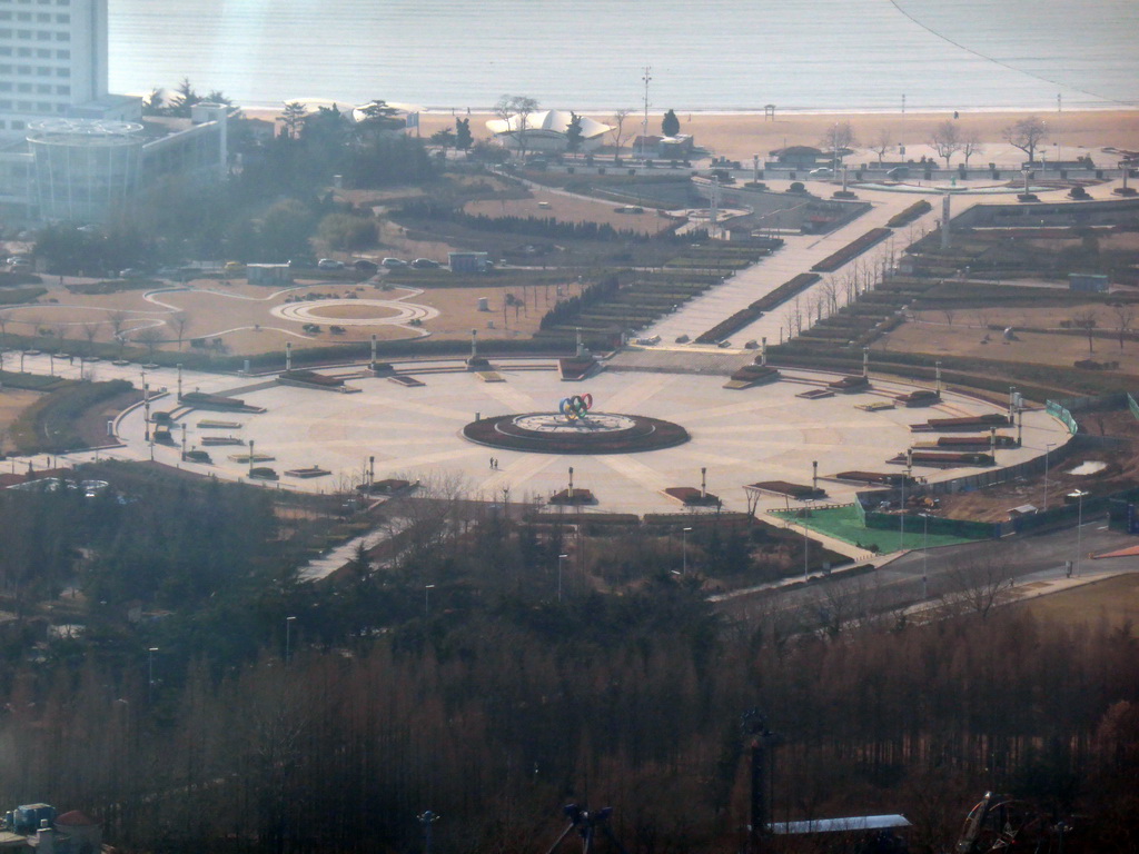 The Huiquan Square and the beach at Huiquan Bay, viewed from the highest indoor level at the Qingdao TV Tower