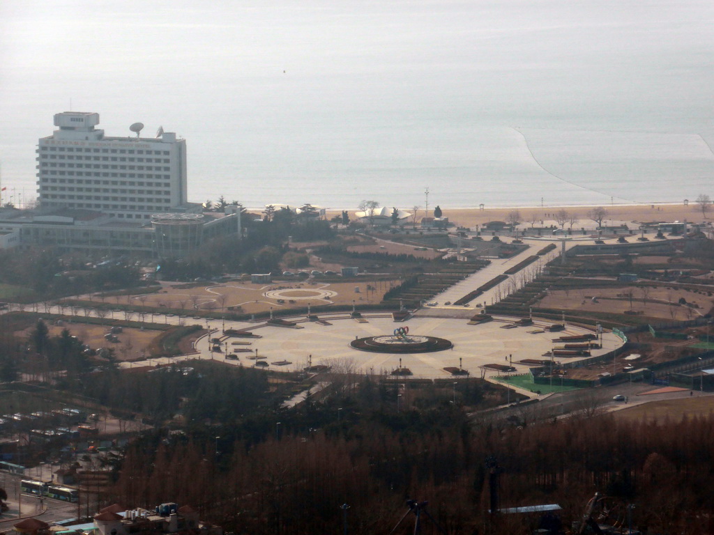 The Huiquan Square and the beach at Huiquan Bay, viewed from the highest indoor level at the Qingdao TV Tower