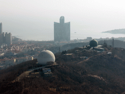 Two domes at the Qingdao Zongshan Park, the Majesty Mansion at Donghai West Road and Fushan Bay, viewed from the outdoor level at the Qingdao TV Tower