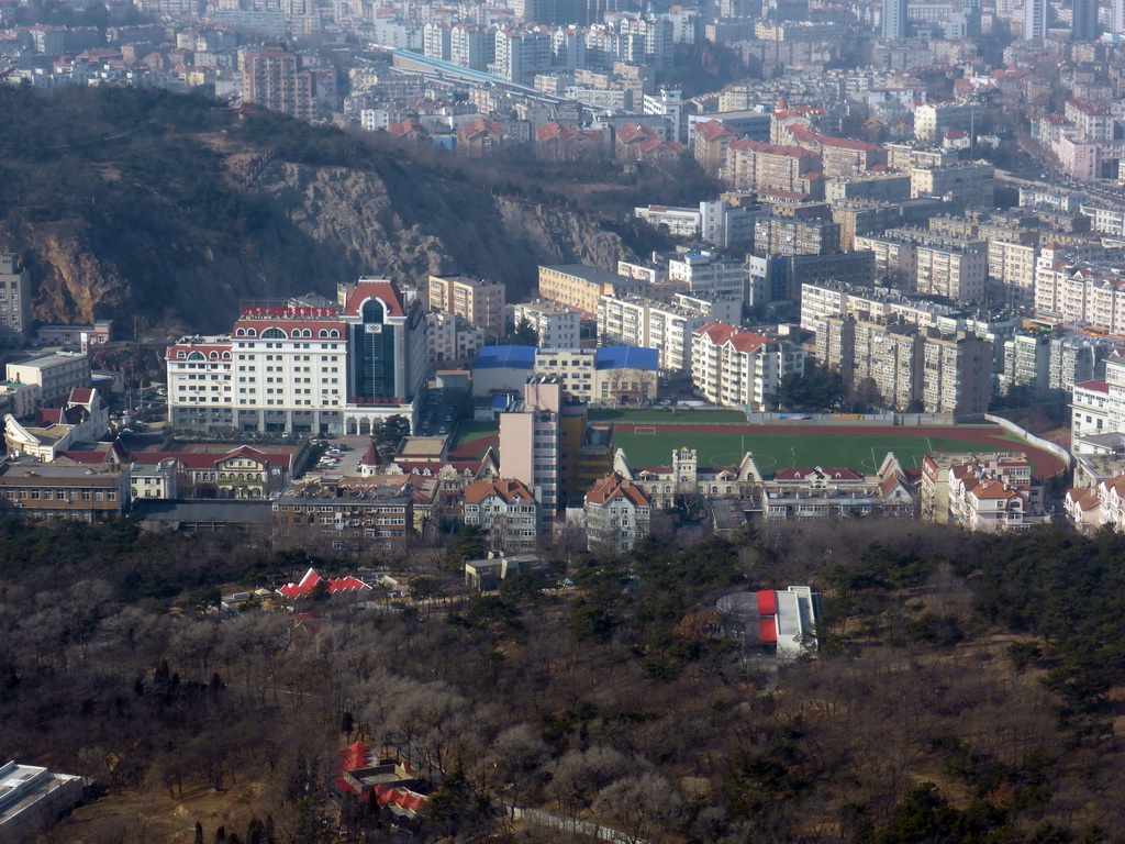 Qingdao Zongshan Park, Qingdaoshan Fort Site and surroundings, viewed from the lowest indoor level at the Qingdao TV Tower