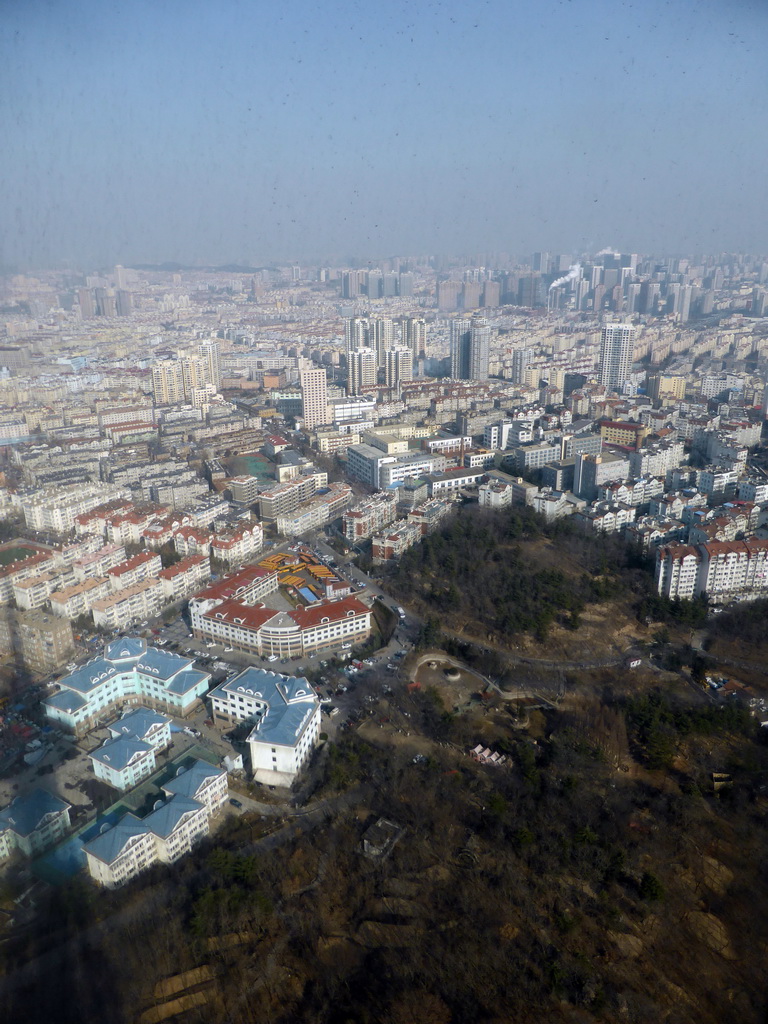 Qingdao Zongshan Park and the northeast side of the city, viewed from the lowest indoor level at the Qingdao TV Tower