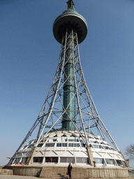 Miaomiao in front of the Qingdao TV Tower