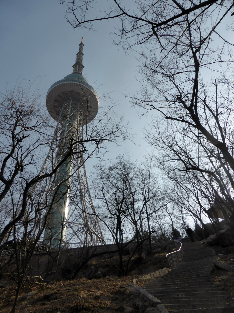 The Qingdao TV Tower and Tim on the path on the north side