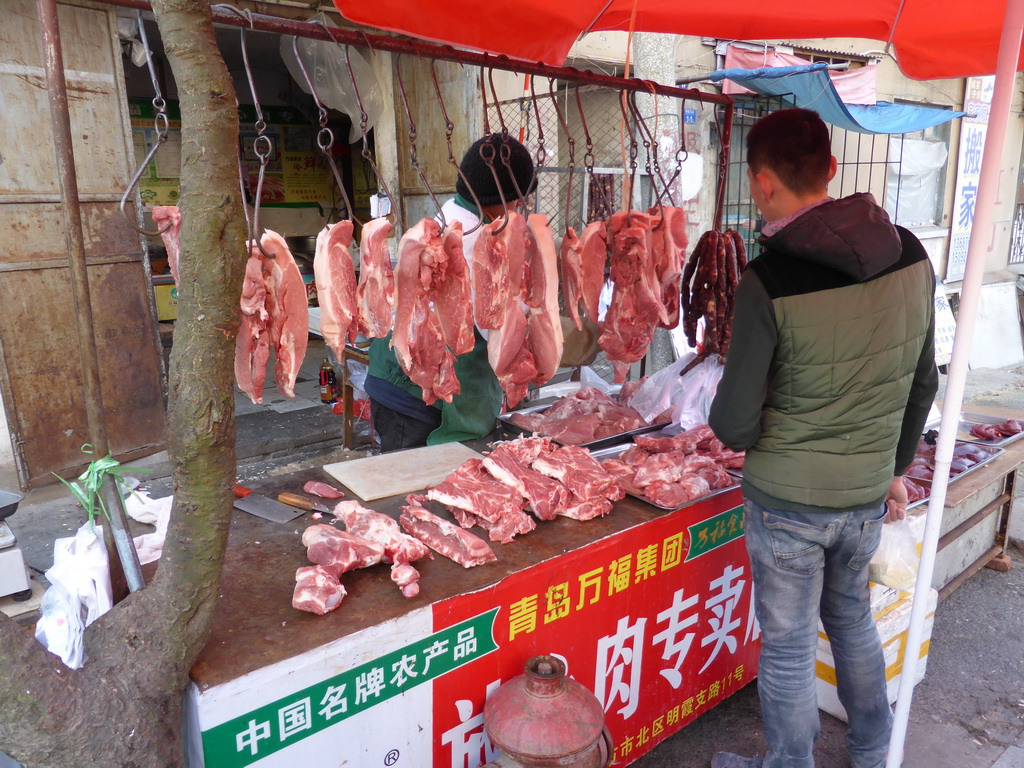 Meat at a market stall at Shangqing Road