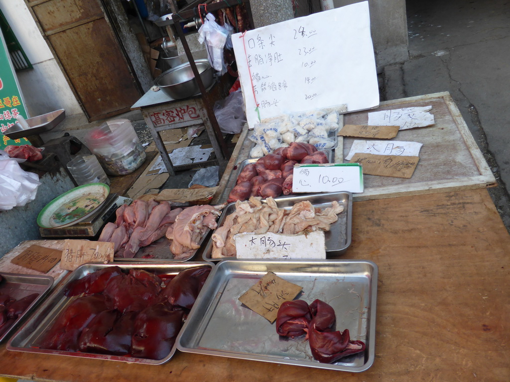 Meat at a market stall at Shangqing Road