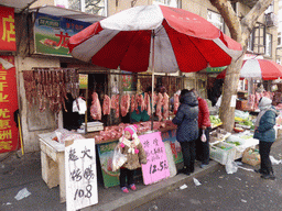 Meat at a market stall at Shangqing Road