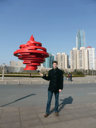 Tim with the `May Wind` sculpture at the May Fourth Square