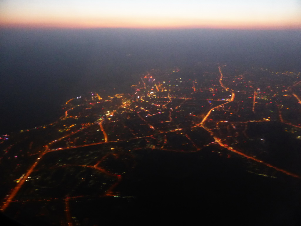The city center, viewed from the airplane to Haikou, by night